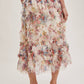 Joni Floral Ruffled Mesh Skirt in Ecru