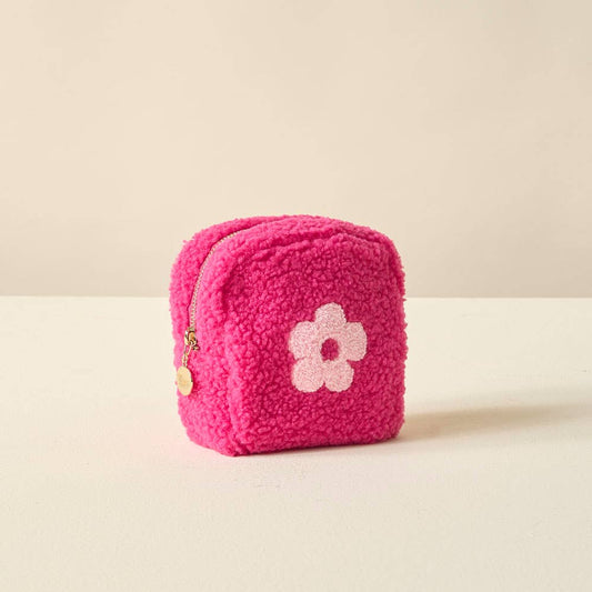 Square Teddy Pouch Small Pink Flower