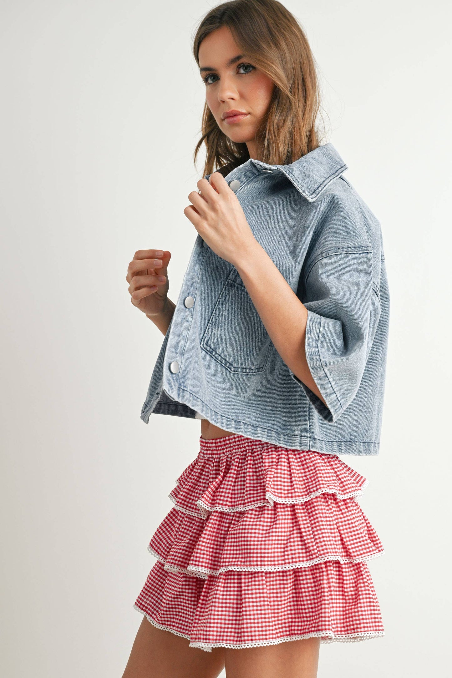 Aria Tiered Ruffle Mini Skort in Red