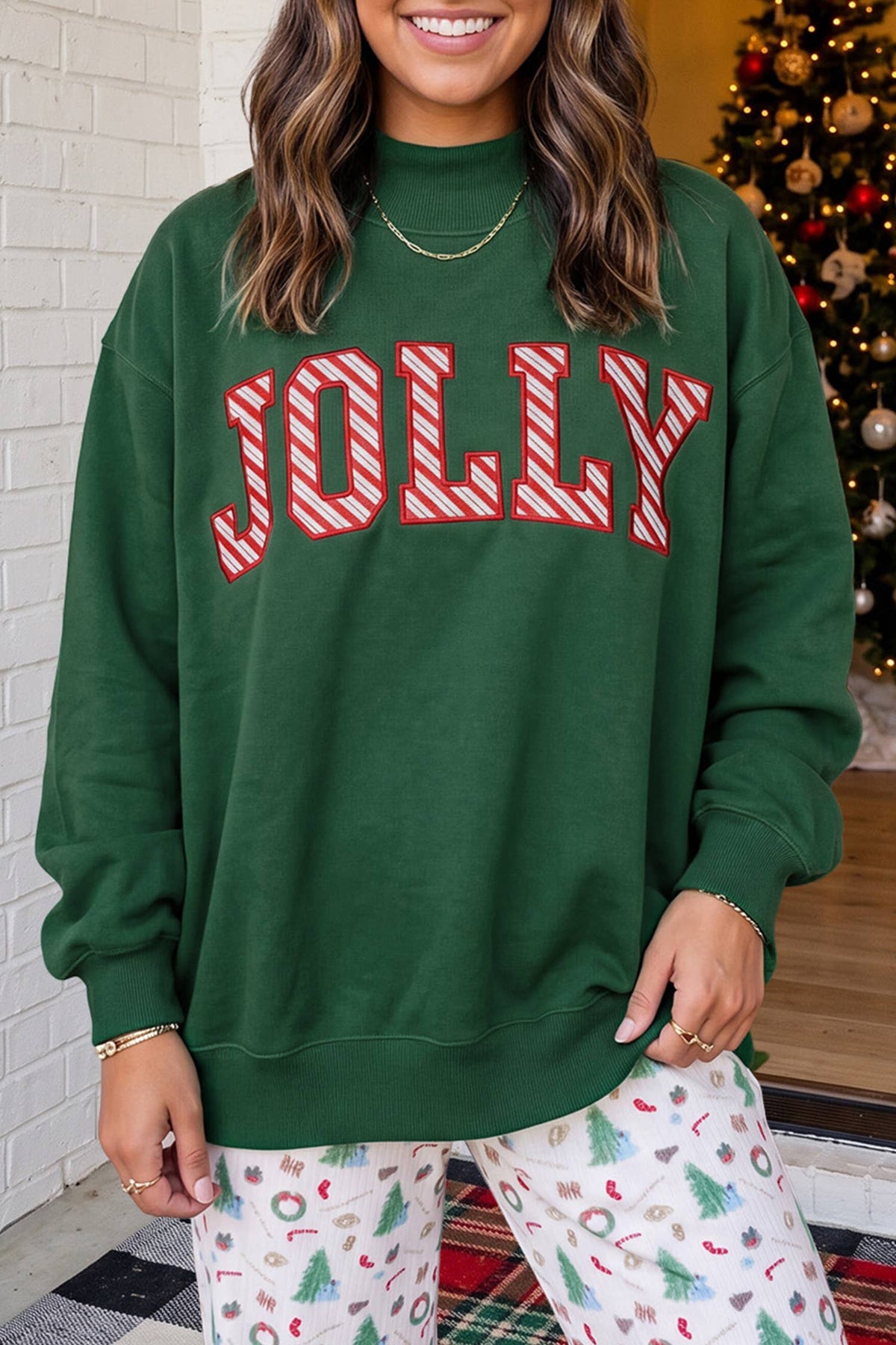 Jolly Christmas Mock Neck in Green