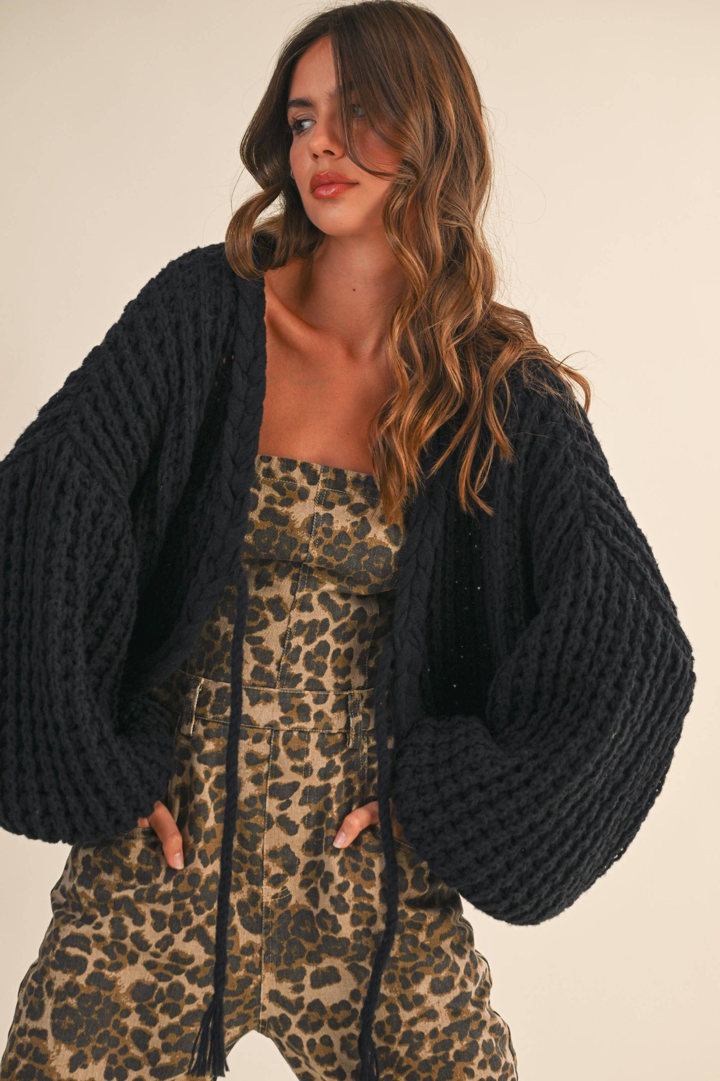 Christina Balloon Sleeve Cardigan in Black