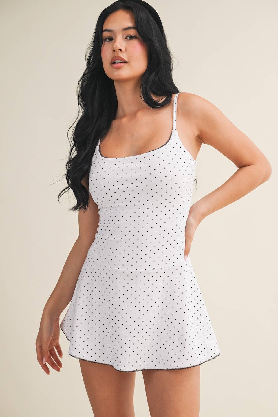 White Polka Dot Print Lace Trim Ruffle Mini Dress
