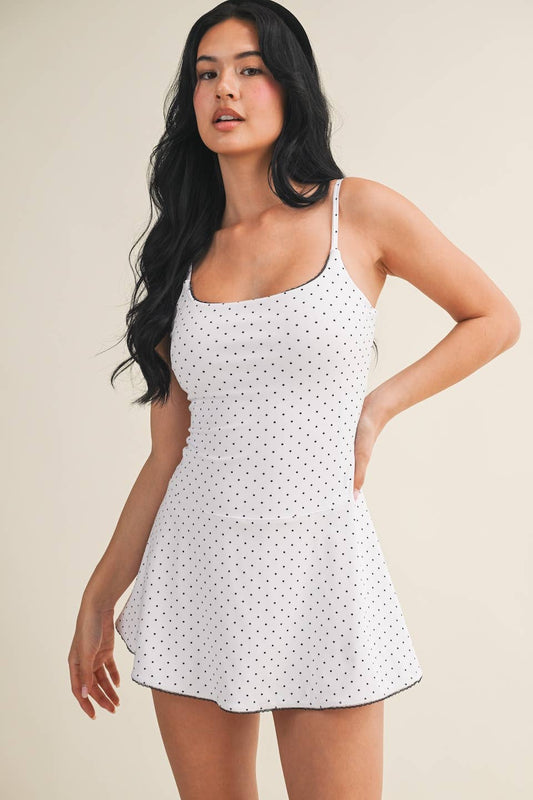 White Polka Dot Print Lace Trim Ruffle Mini Dress