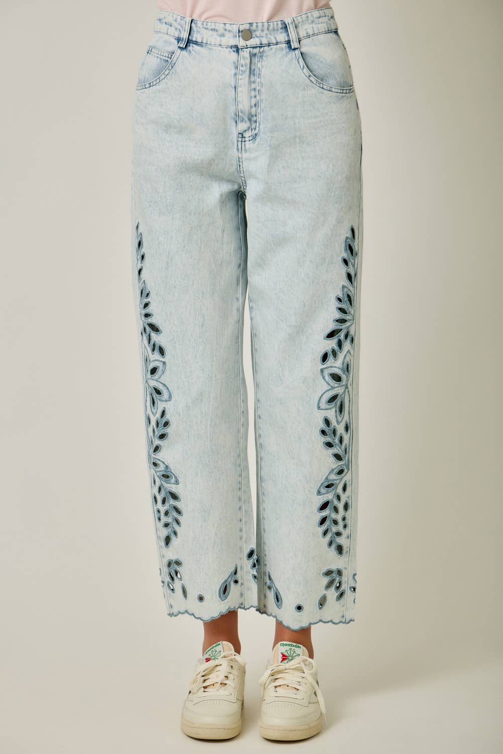 Cayla Embroidered Straight Leg Mom Jeans