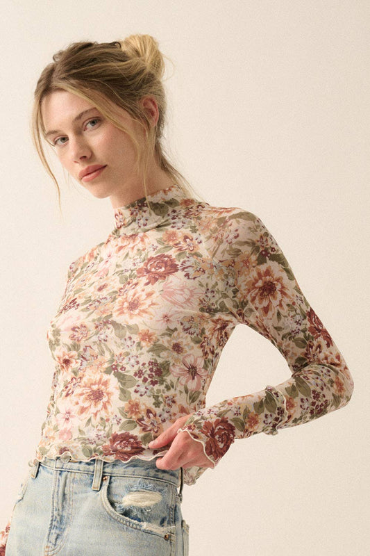 Rachel Floral Mesh Top in Cream