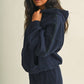 Jessica Plaid Side Stripe Oversized Pullover Hoodie in Navy