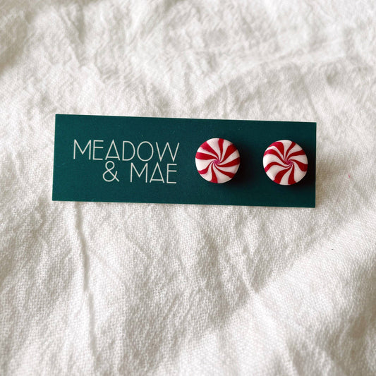 Peppermint Studs | Polymer Clay Christmas Earrings: Red