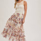 Joni Floral Ruffled Mesh Skirt in Ecru