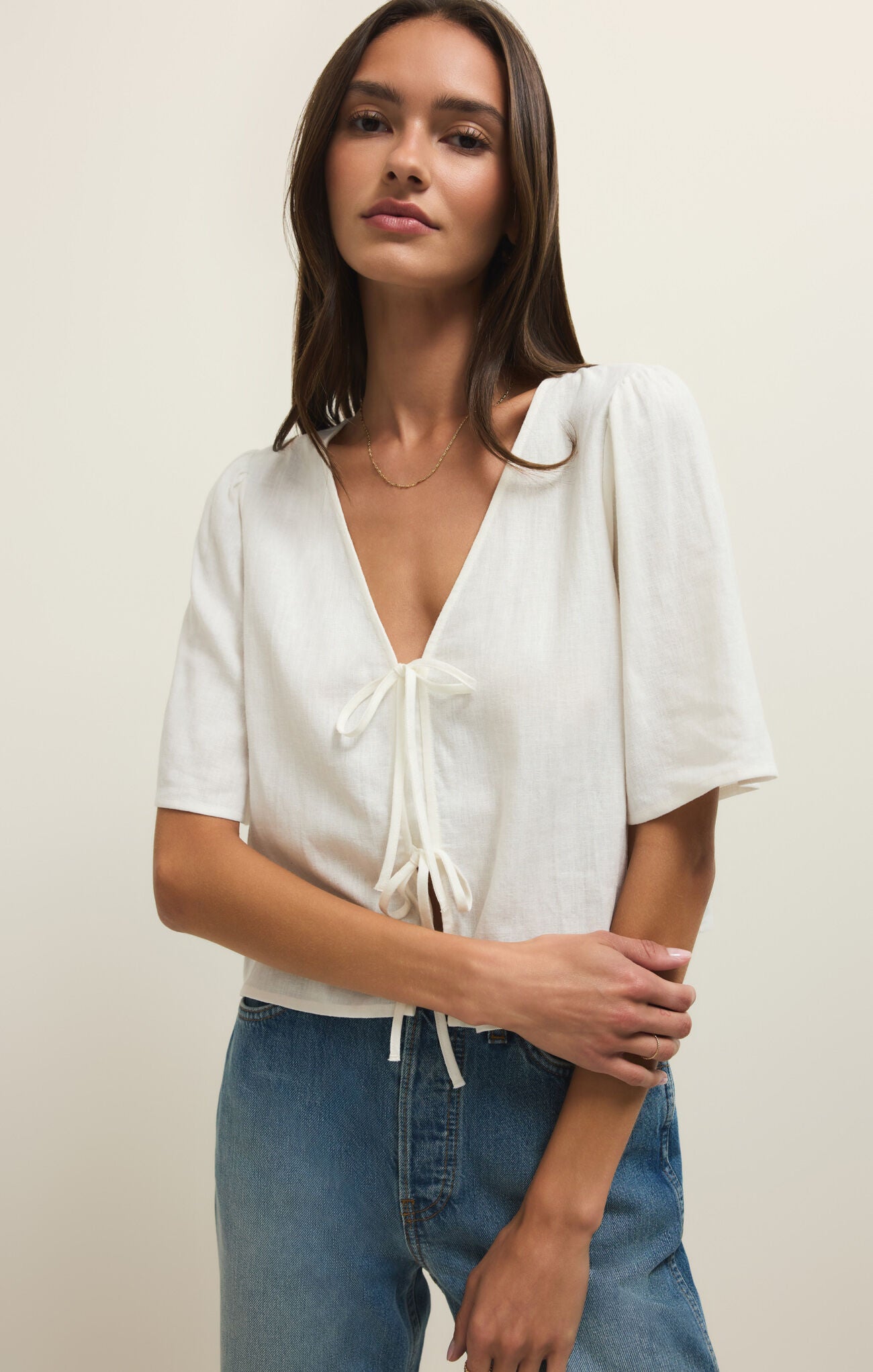 La Belle Linen Top in White