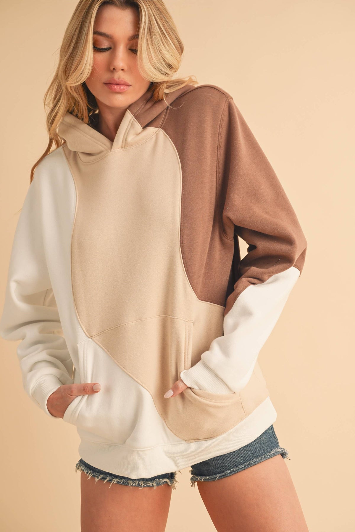 Whitney Wavey Hoodie in Sand