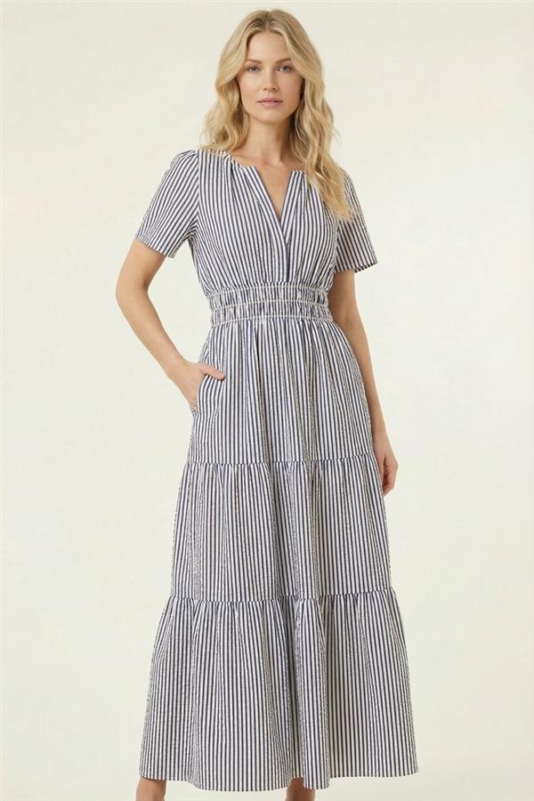 Amanda Striped Maxi Dress in Navy