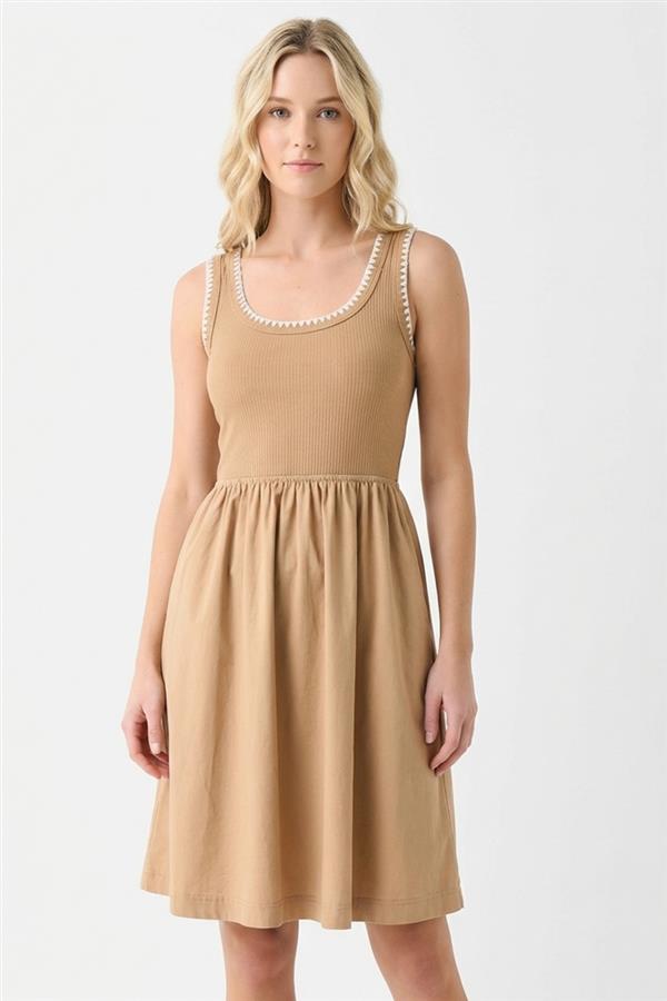 Jessica Double Scoop Neck Dress in Nude
