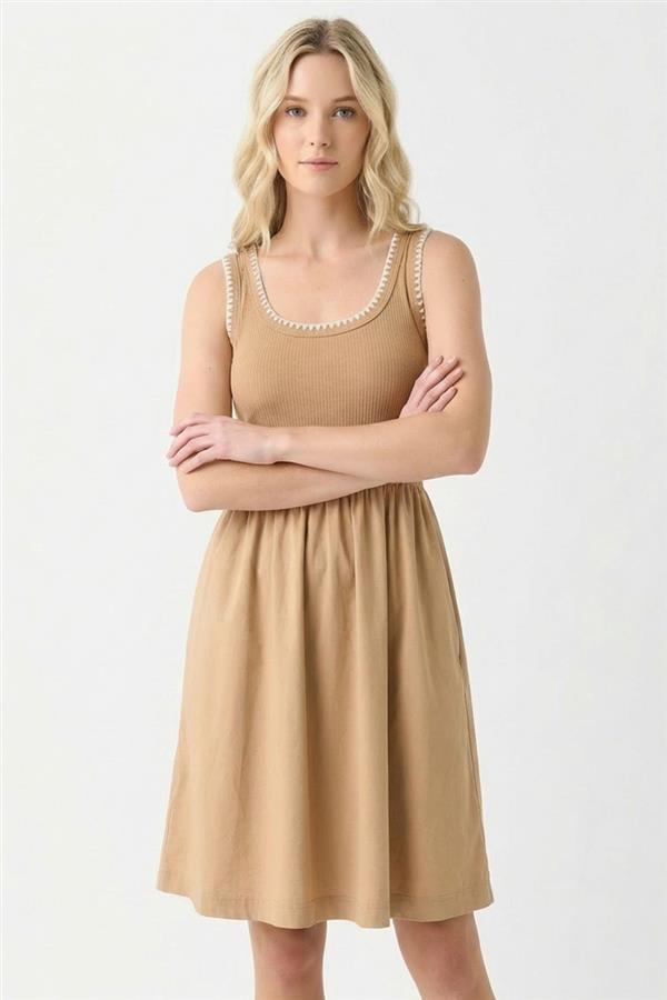 Jessica Double Scoop Neck Dress in Nude