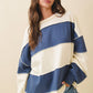 Angela Oversized Color Block Long Sleeve Pullover in Navy