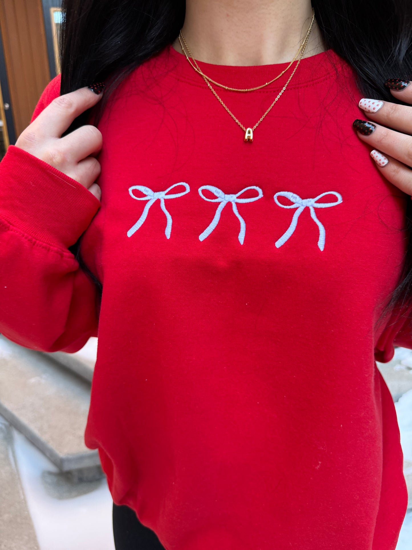 Dainty Bow Embroidered Crewneck