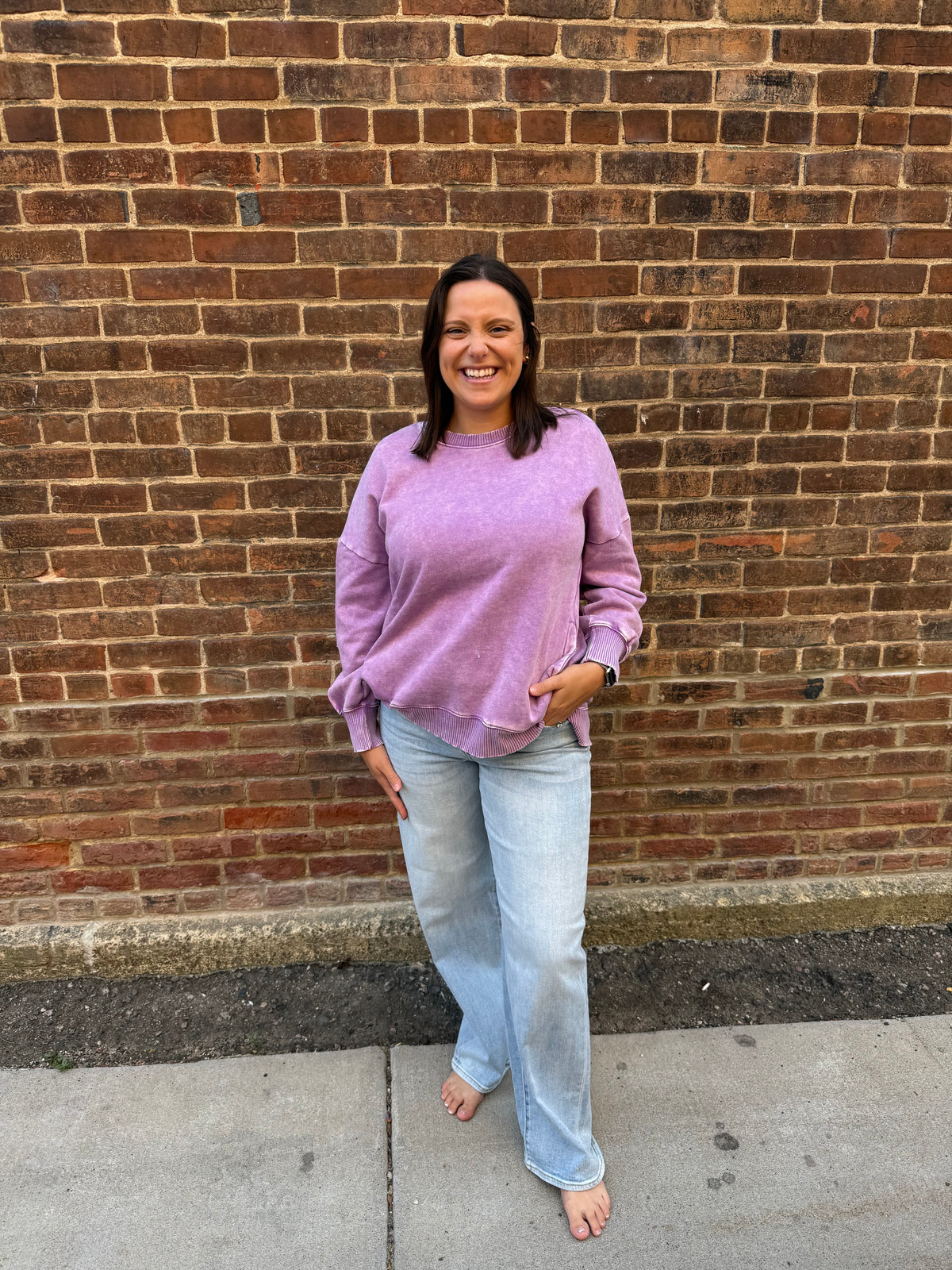 Melanie Violet Acid Wash Fleece Pullover