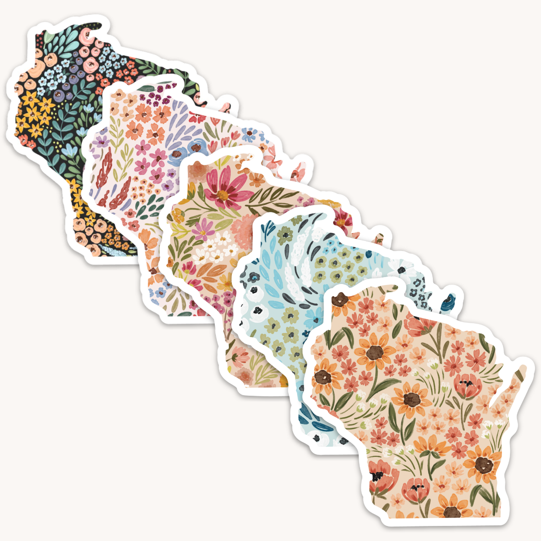 Wisconsin 3x3in. State Sticker: Waterfall Floral