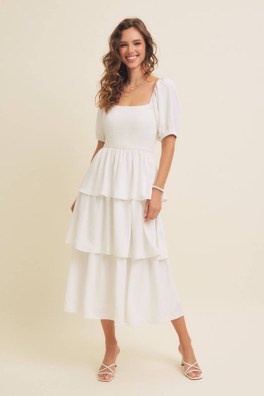 Tay Square Neck Smocked Ruffled Dress