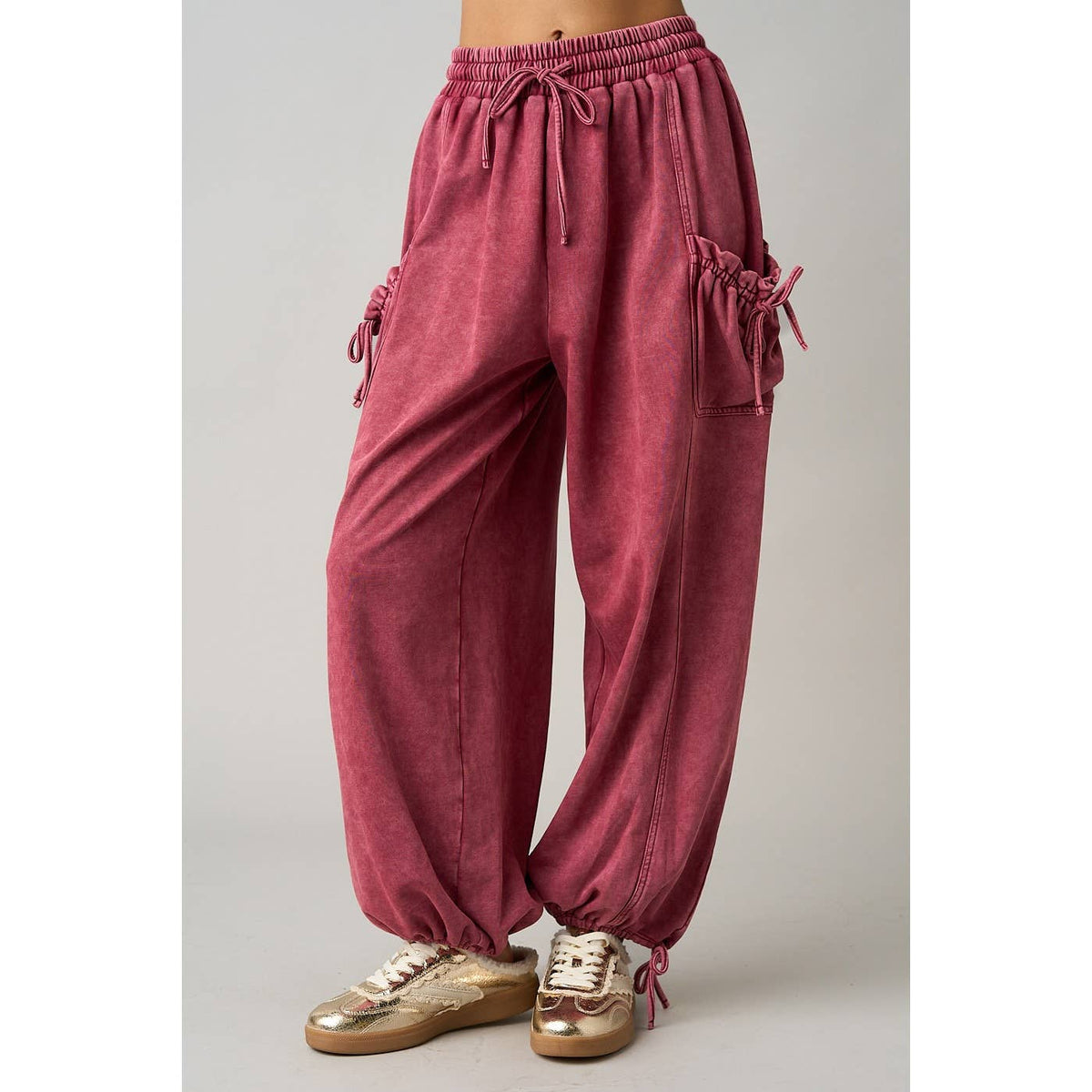 Julia Washed Cargo Pants in Burgundy