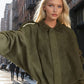 Willow Micro Faux Suede Bomber Jacket in Olive