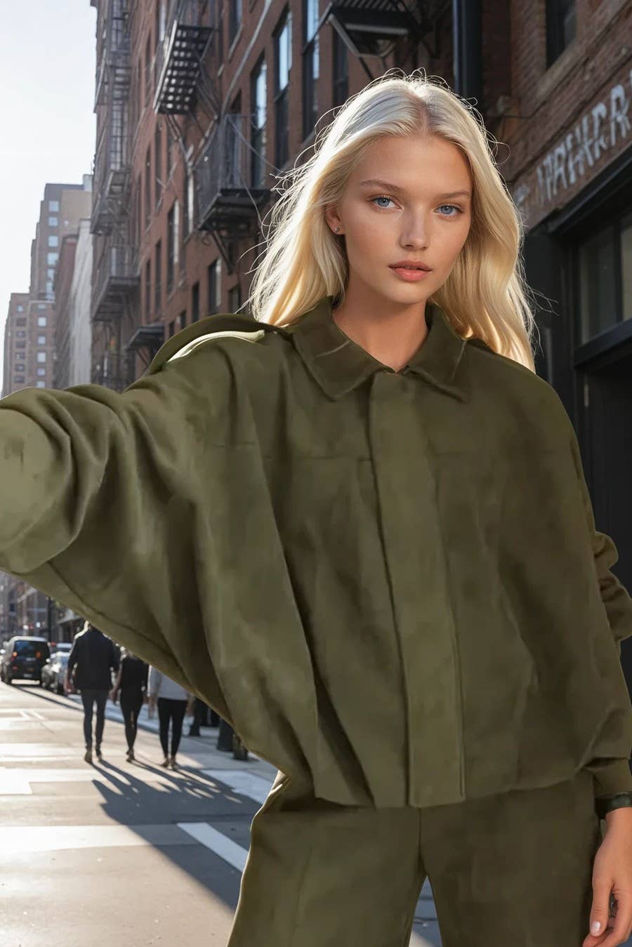 Willow Micro Faux Suede Bomber Jacket in Olive
