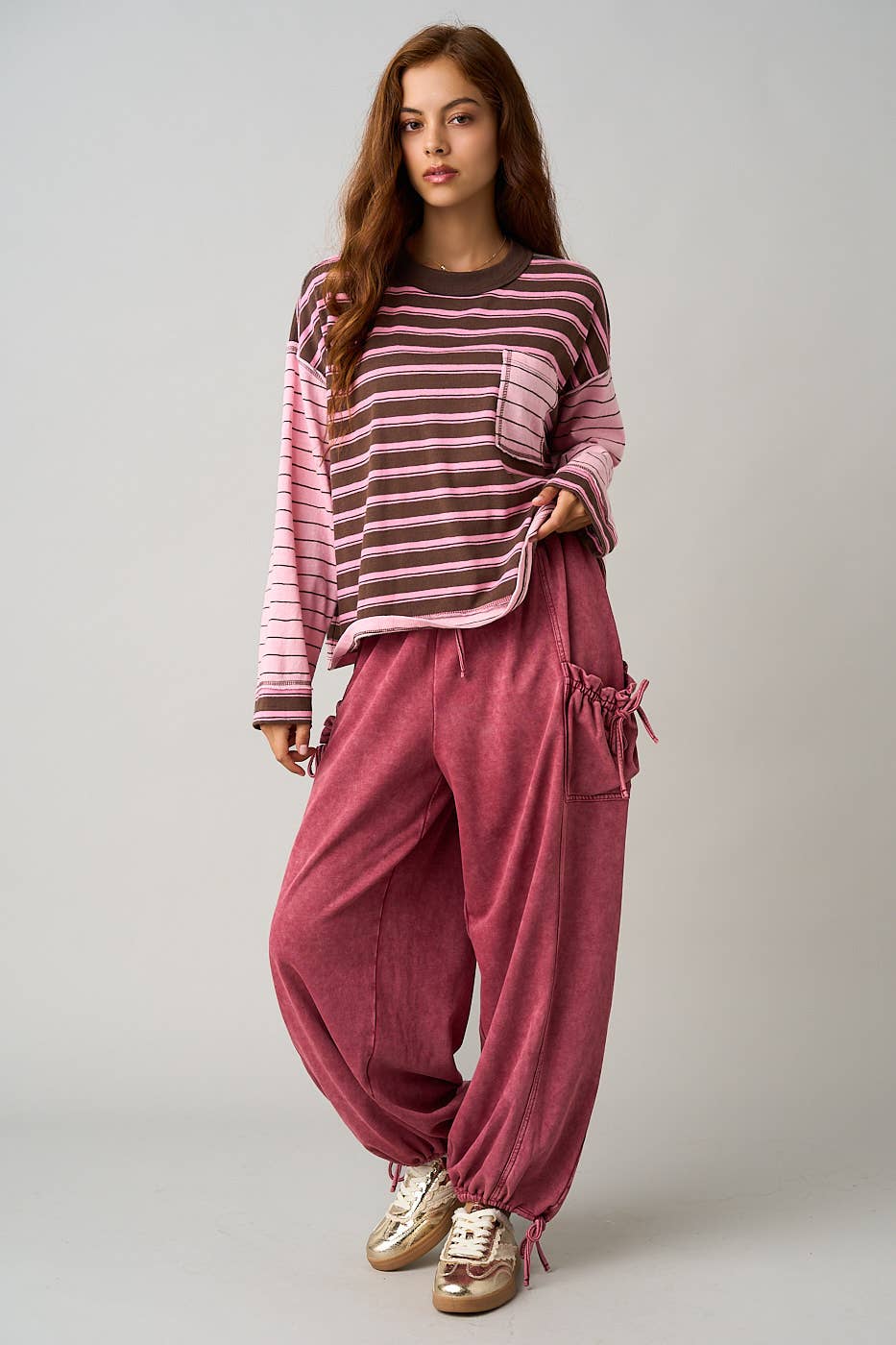 Julia Washed Cargo Pants in Burgundy