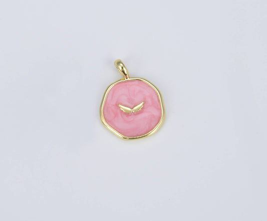 Pink Enamel Angel Wings Medallion Charm