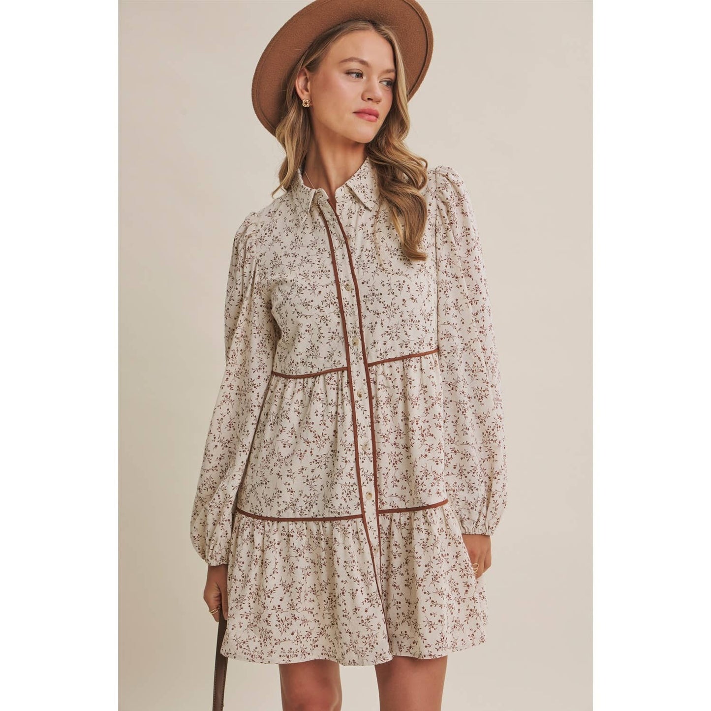 Autumn Bloom Floral Babydoll Mini Dress