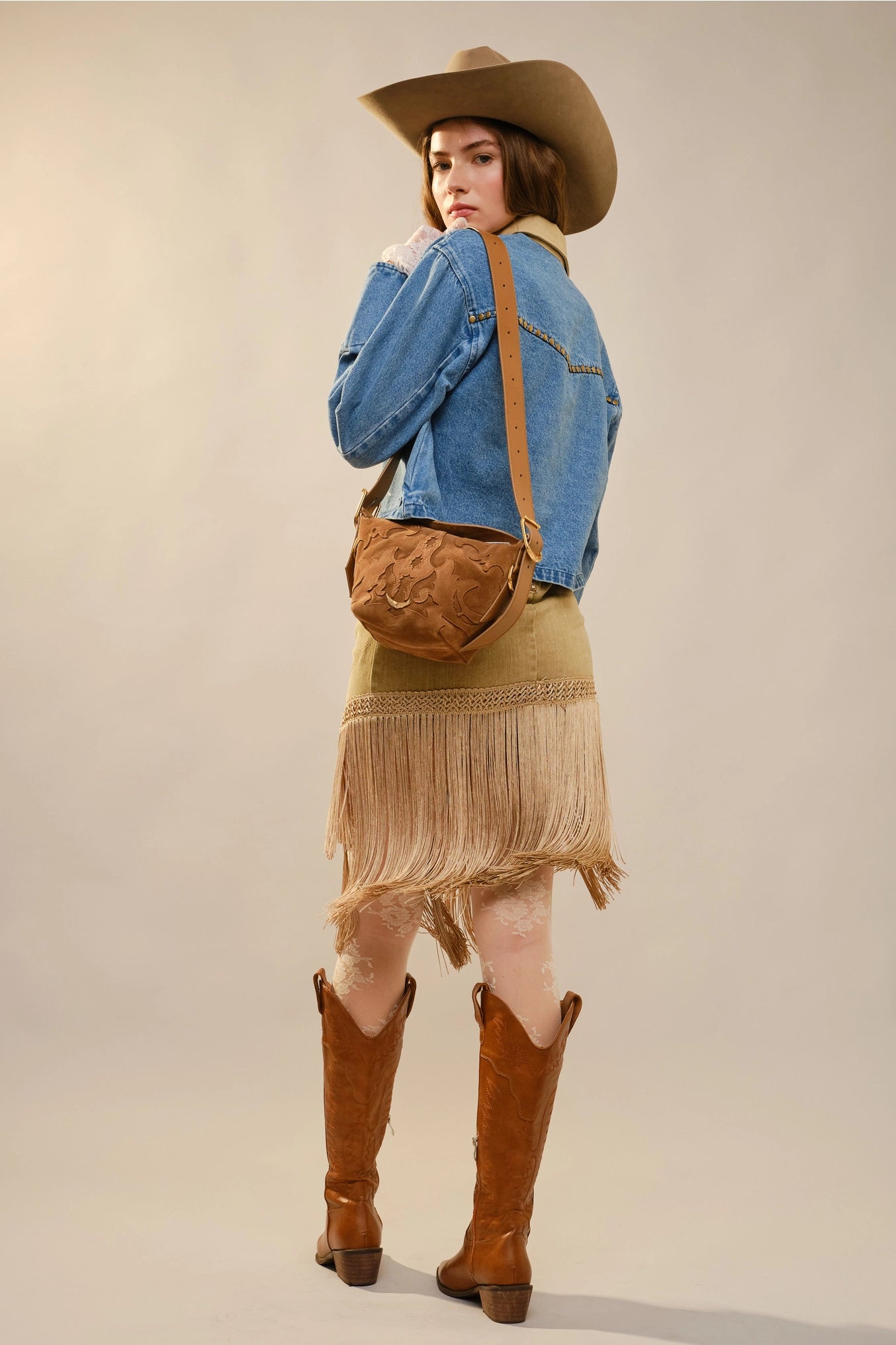 Corinne Stud Trimmed Cropped Denim Jacket