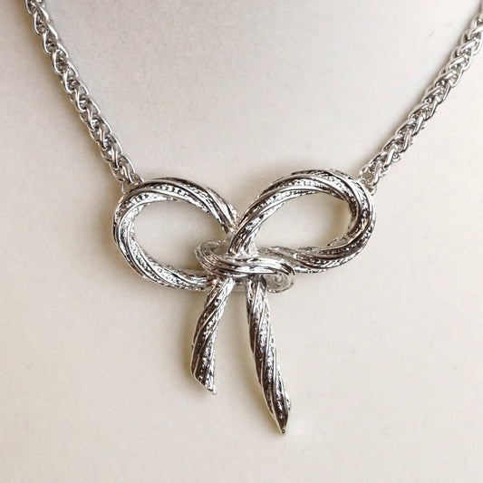 Large Rope Textured Bow Pendant in Silver