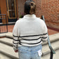 Zoey Striped Half Zip Knit Sweater in White