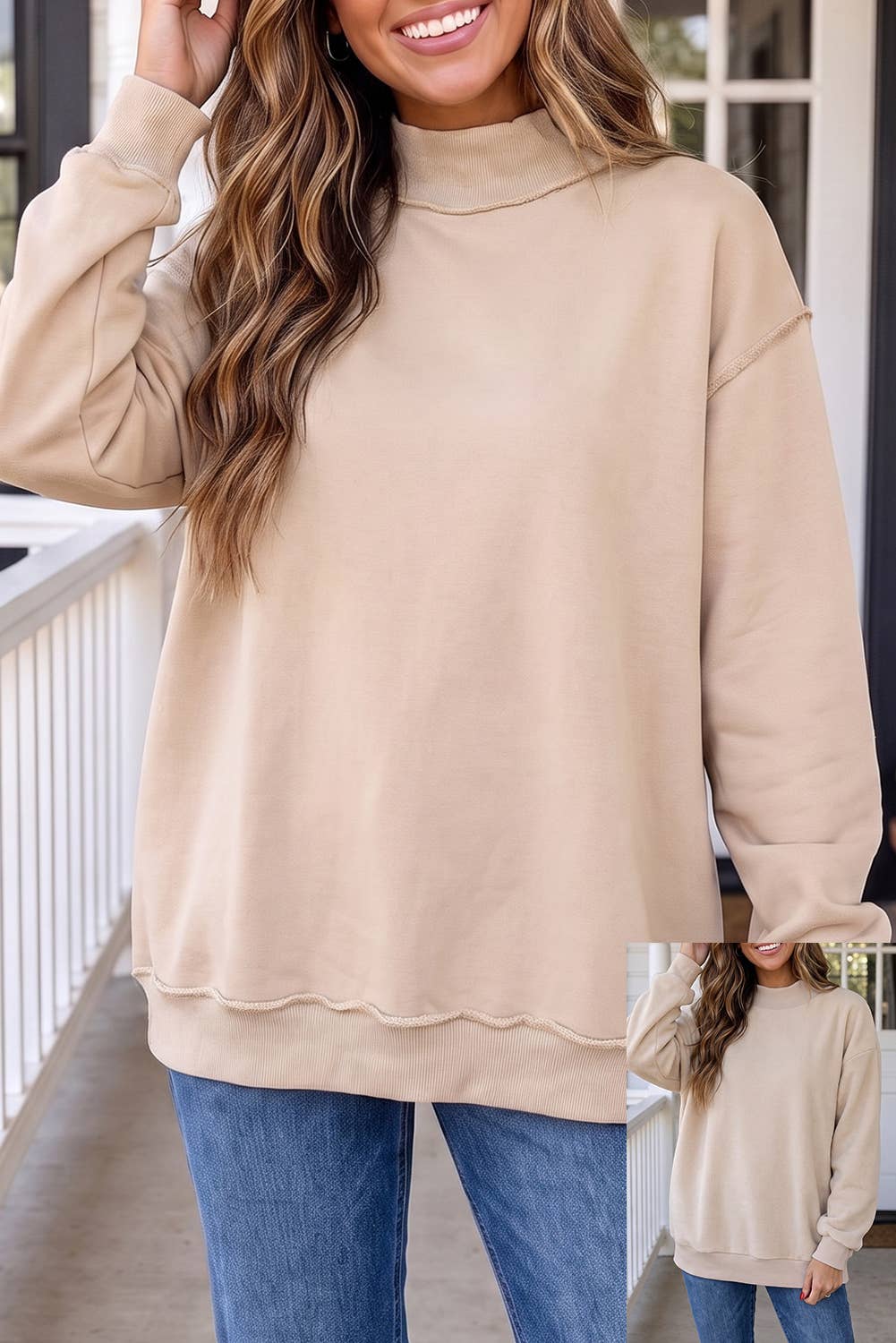 Brynna Mock Neck Oversized Sweatshirt in Oat