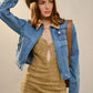 Corinne Stud Trimmed Cropped Denim Jacket
