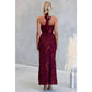Katee Sleeveless Floral High Neck Midi Dress in Wine