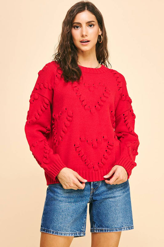 Sydney Heart Embroidered Sweater in Red