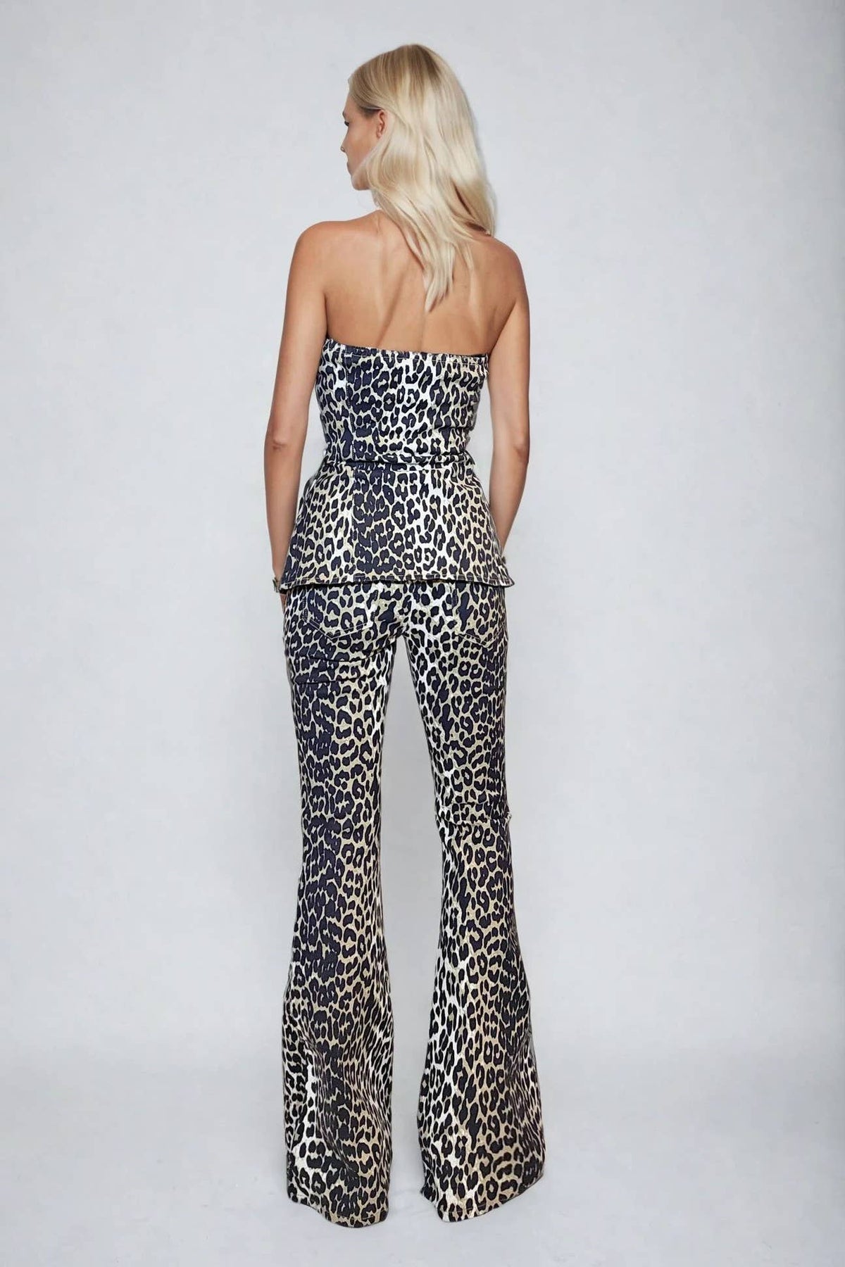 Ambria Leopard Print Stretch Denim Tube Top