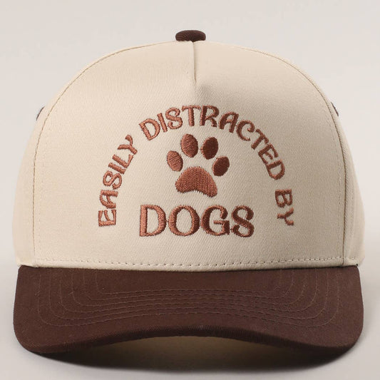 EASILY DISTRACTED BY DOGS Embroidered Trucker Hat in Brown