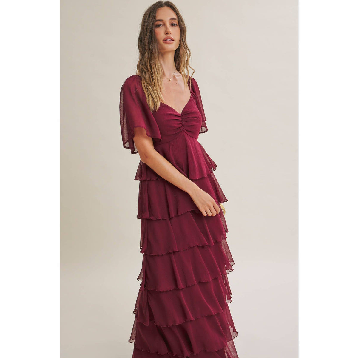 Cortney Smocked Maxi Dress in Burgundy