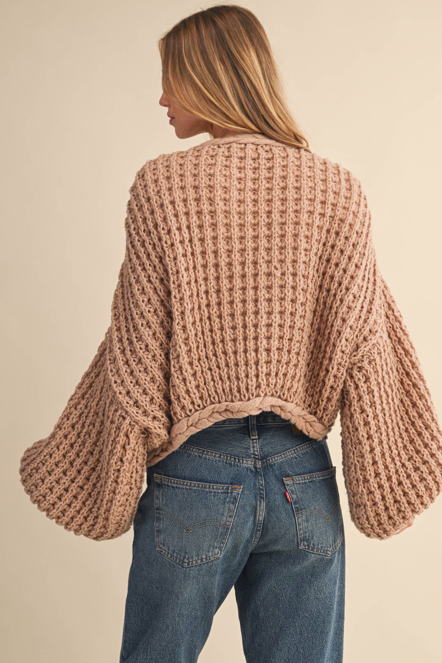 Christina Balloon Sleeve Cardigan in Taupe