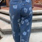 Korrine Printed Barrel Denim Jeans in Dark Denim