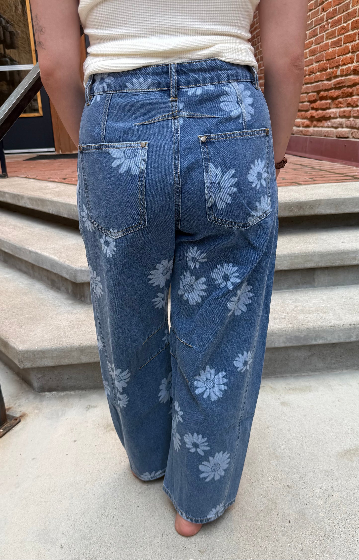 Korrine Printed Barrel Denim Jeans in Dark Denim