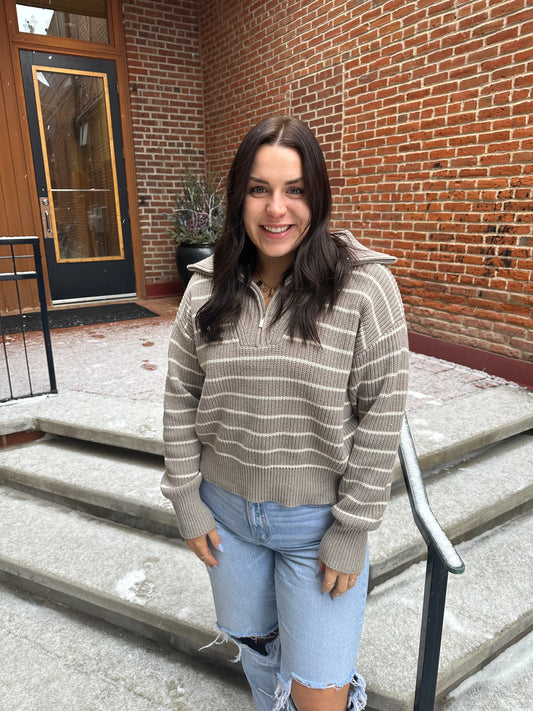 Villa Half Zip Sweater in Heather Taupe