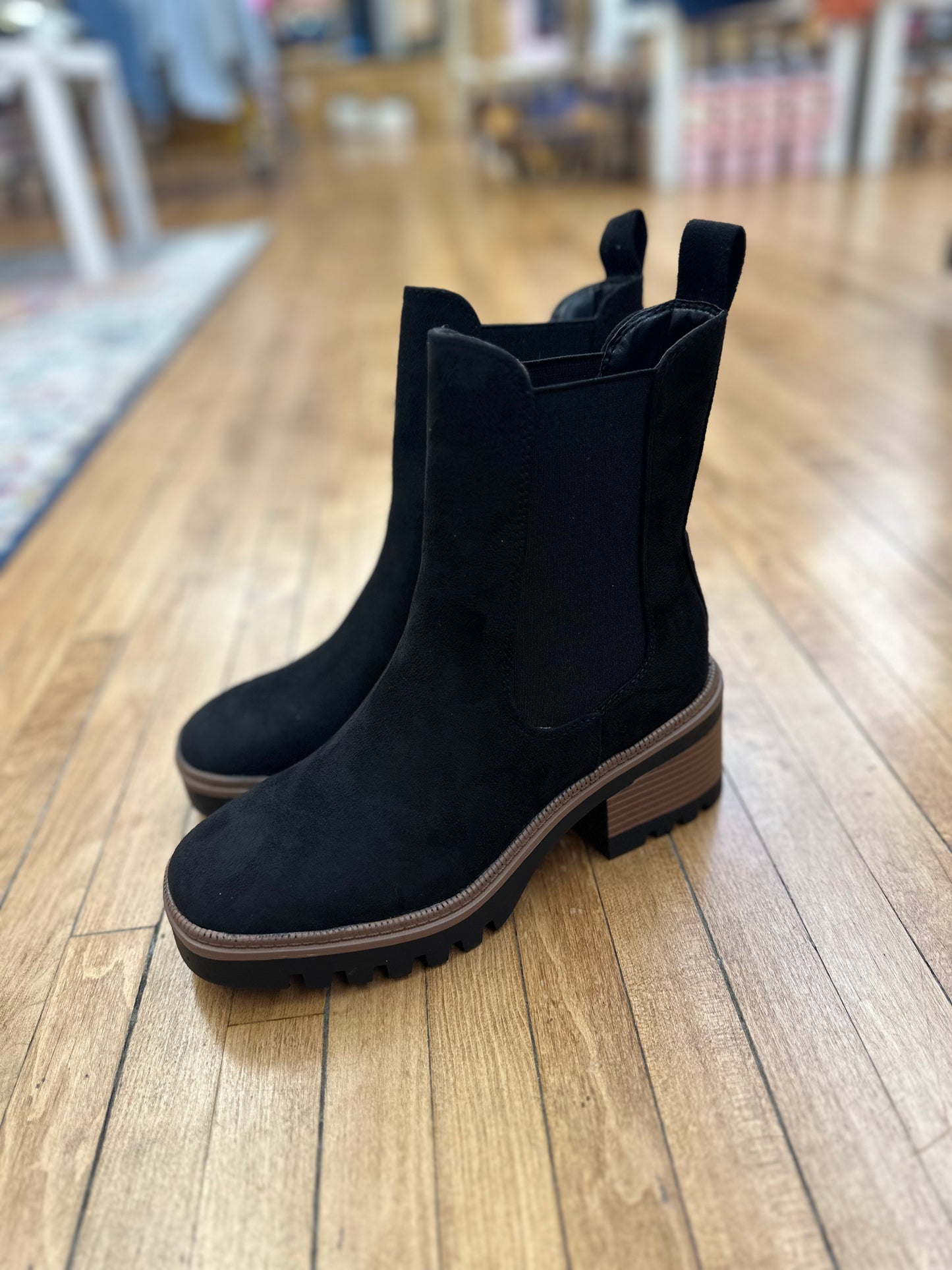 Jorey Black Lug Sole Block Heel