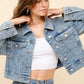 Josee Clear Crystal Crop Trucker Stretch Denim Jacket