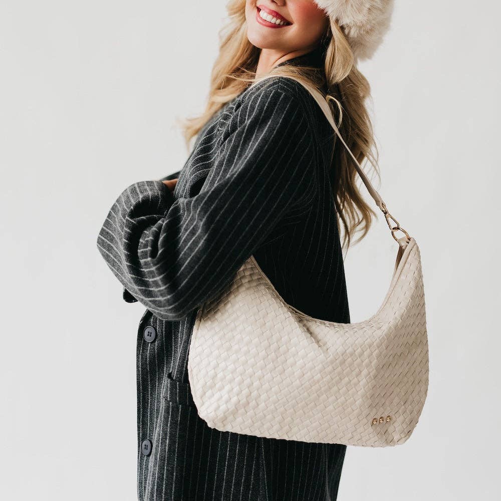 Sienna Slouchy Woven Shoulder Bag in Checkered Black