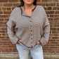 Lucille Stripe Raw Edge Drop Shoulder Knit Cardigan in Dark Brown