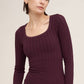 Pointelle Stripe Scoop Neck Long Sleeve in Rasin