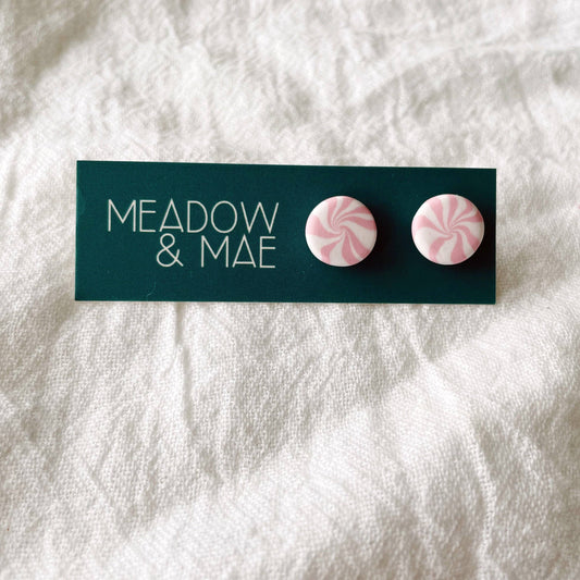 Peppermint Studs | Polymer Clay Christmas Earrings: Pink