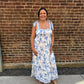 Kori Floral Border Empire Waist Tie Strap Midi Dress in Light Blue