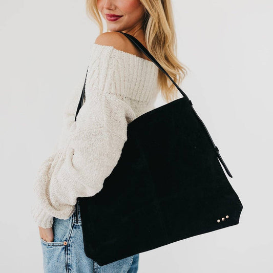 Evie Suede Hobo Shoulder Bag in Black